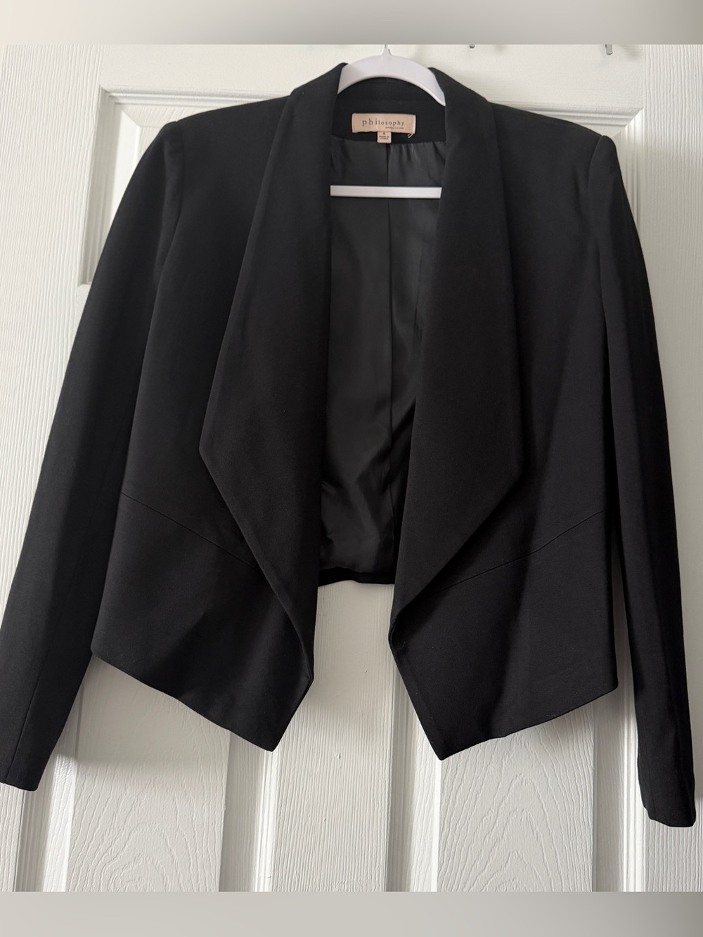 Philosophy Republic Clothing Black Waterfall Blazer Size 6 Open Front Cropped